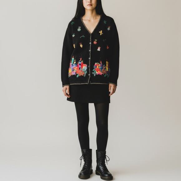 Vintage Quacker Factory Christmas Embroidered Cardigan Santa & Mrs. Claus Size M - Picture 12 of 12